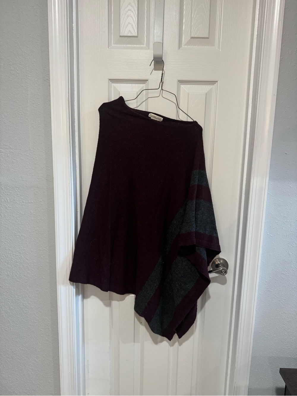 Dark Plum & Charcoal Striped Women's Poncho Sweater